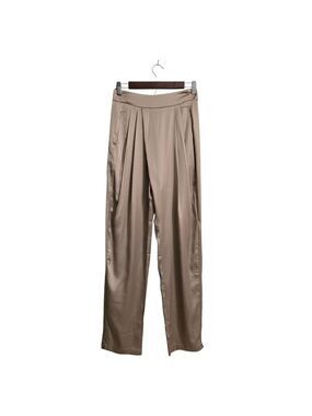Mable Asymmetrical Pleated High Rise Tapered Leg Satin Pants In Champagne Sz M